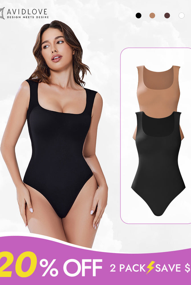 Avidlove 2-Pack square neck shapewear bodysuit in black, featuring 20% off sale