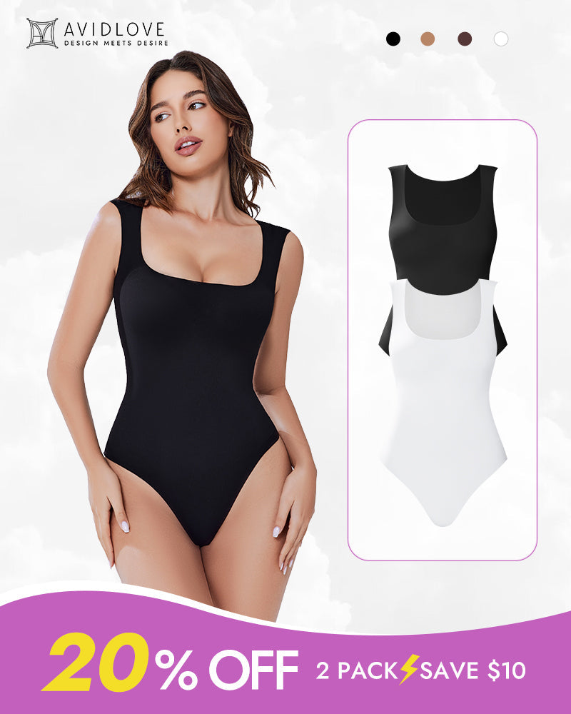 Avidlove 2-Pack Square Neck Bodysuit Shapewear, 20% Off, showing black and white bodysuit