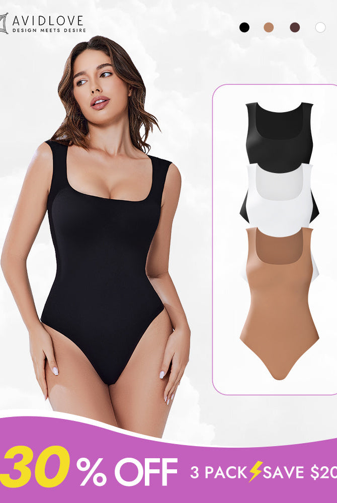 Avidlove 3-pack square neck bodysuit shapewear, available in multiple colors, 30% off promotion