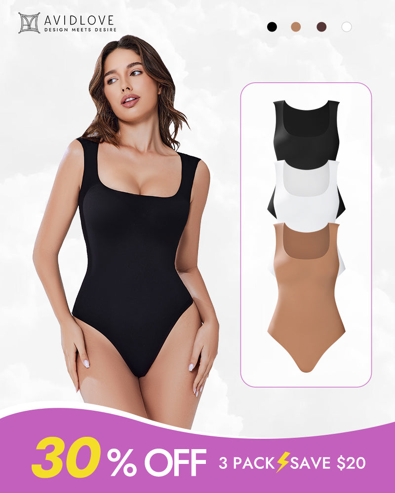 Avidlove 3-pack square neck bodysuit shapewear, available in multiple colors, 30% off promotion