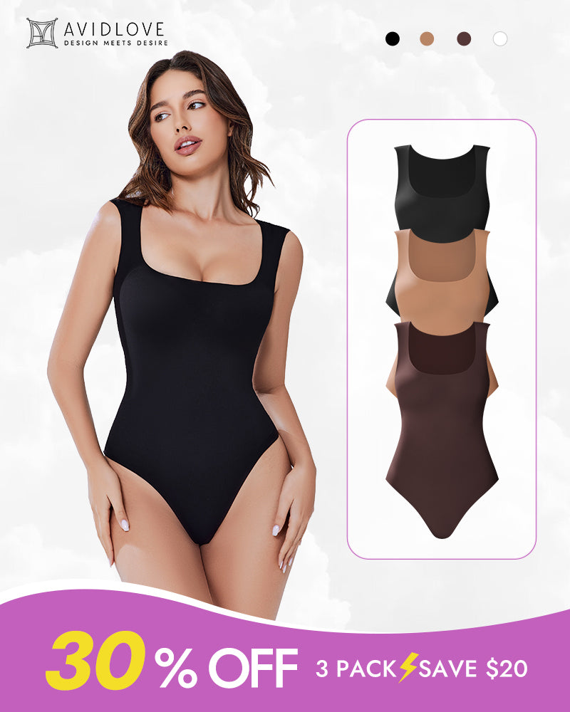 Avidlove 3-Pack Square Neck Bodysuit Shapewear, black. 30% off.