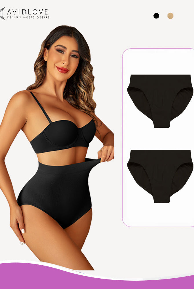 Avidlove black high-waist tummy control shapewear panty and bra set, smooth, seamless design