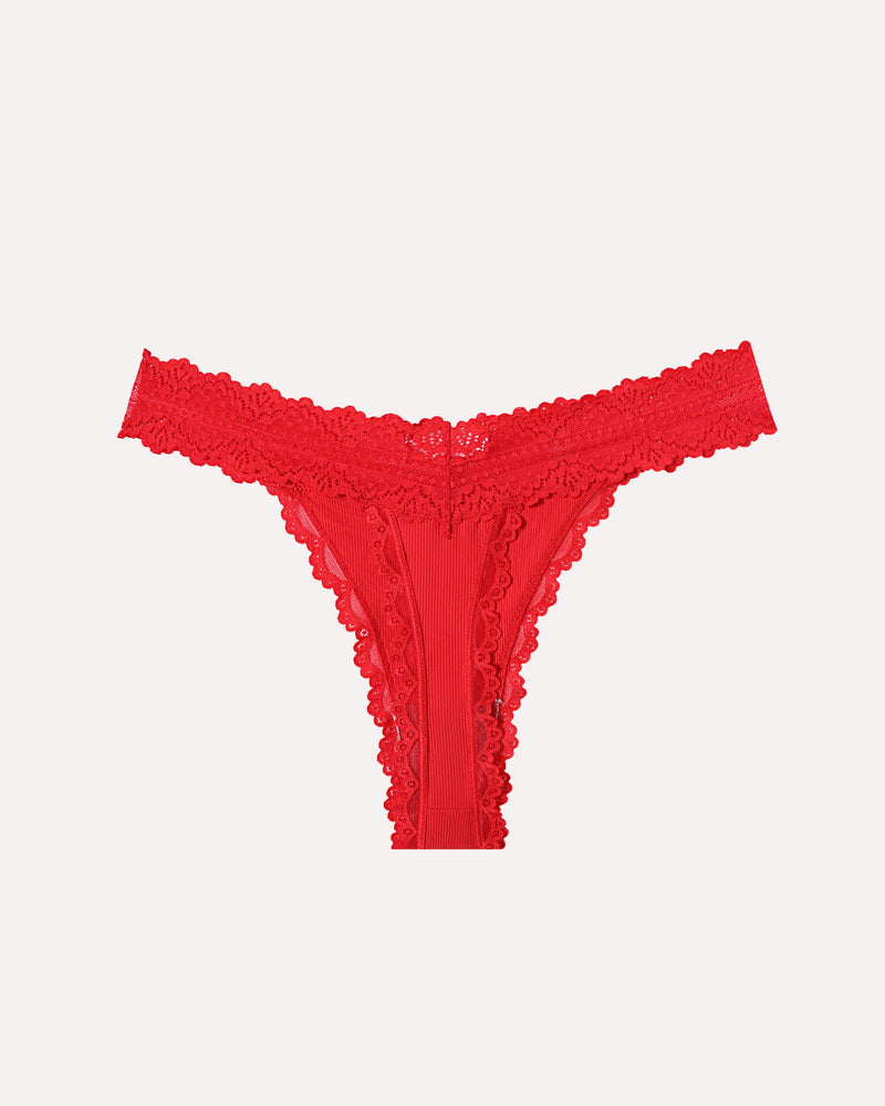 Avidlove red lace waist thong panties with ribbed fabric. Sexy and comfortable lingerie.