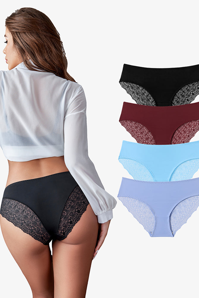 Black lace hipster panties with color options black burgundy light blue lavender.