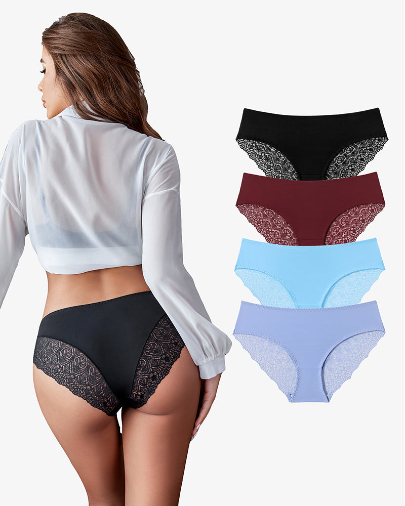 Black lace hipster panties with color options black burgundy light blue lavender.