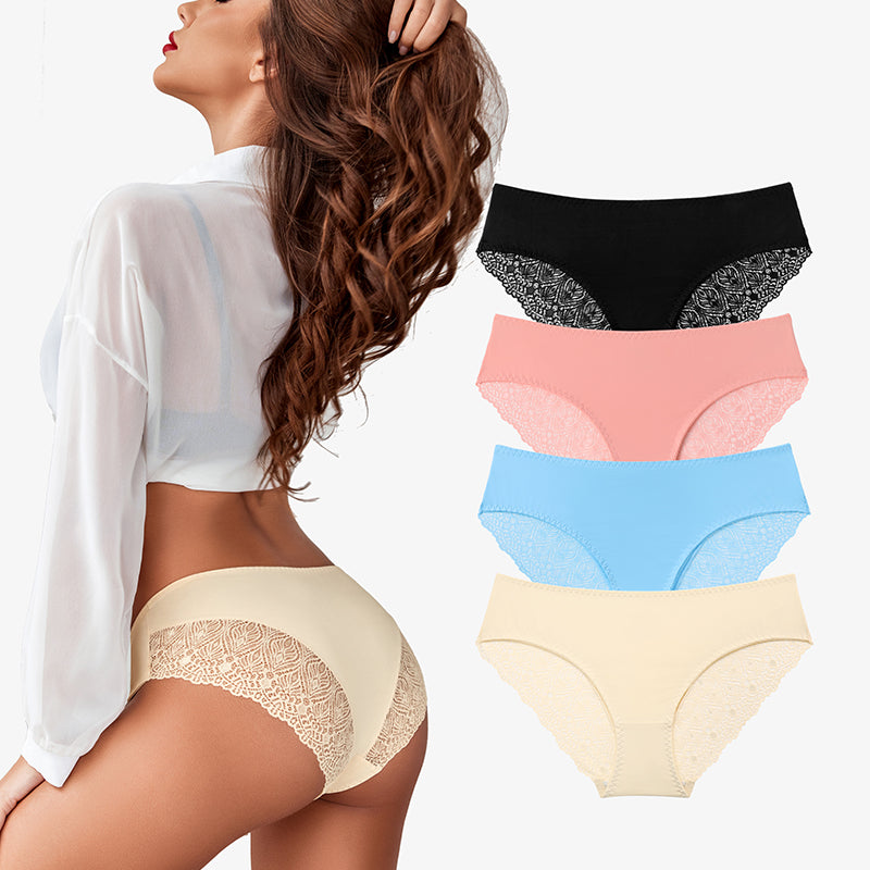 Lace Hipster Panties: Beige on model, with black, pink, light blue, and beige color options.