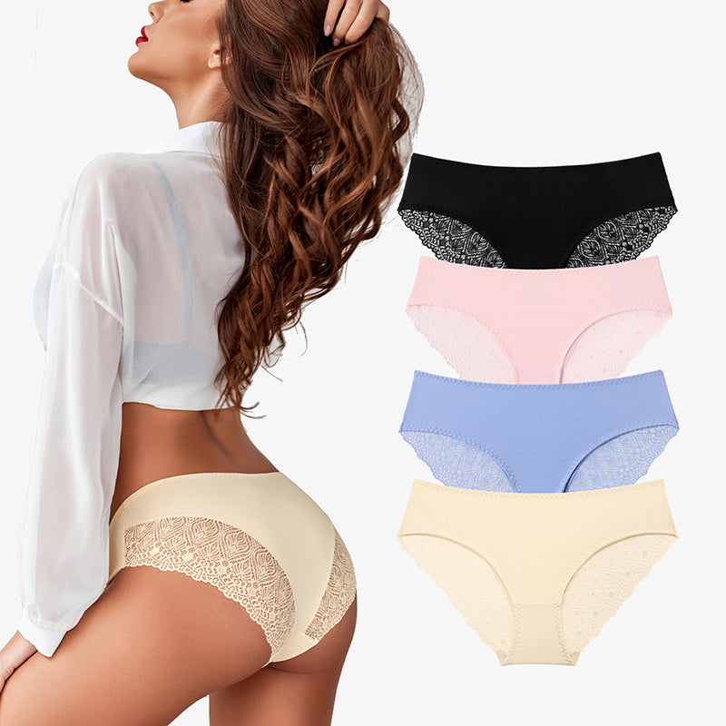 Lace Hipster Panties in Beige, Black, Pink, Light Blue and Beige, V-Waist No Show Panties