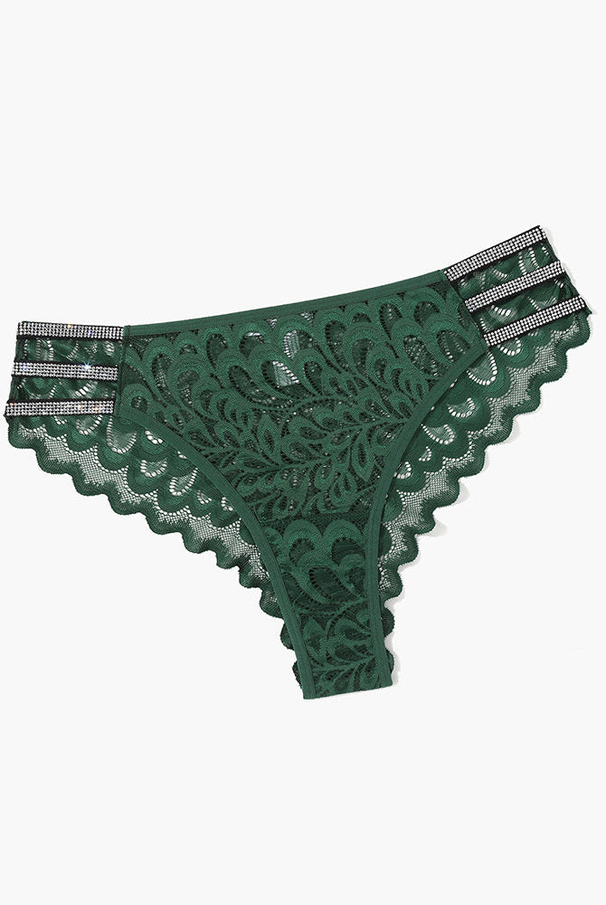 Green lace cheeky panty with rhinestone straps - Avidlove lingerie
