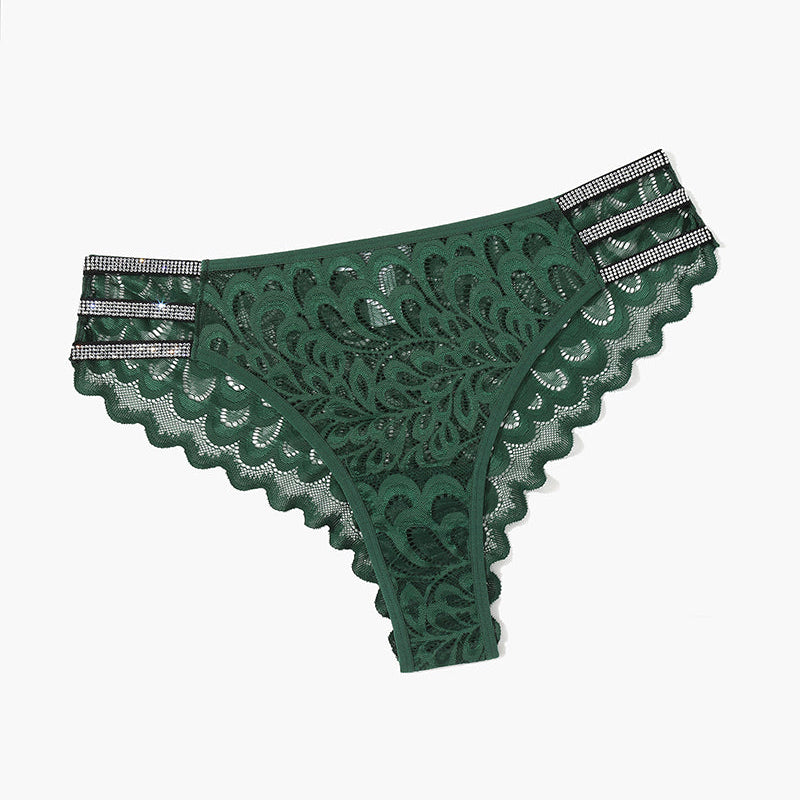 Green lace cheeky panty with rhinestone straps - Avidlove lingerie