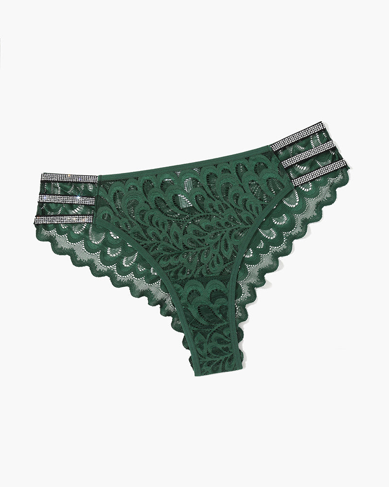 Green lace cheeky panty with rhinestone straps - Avidlove lingerie