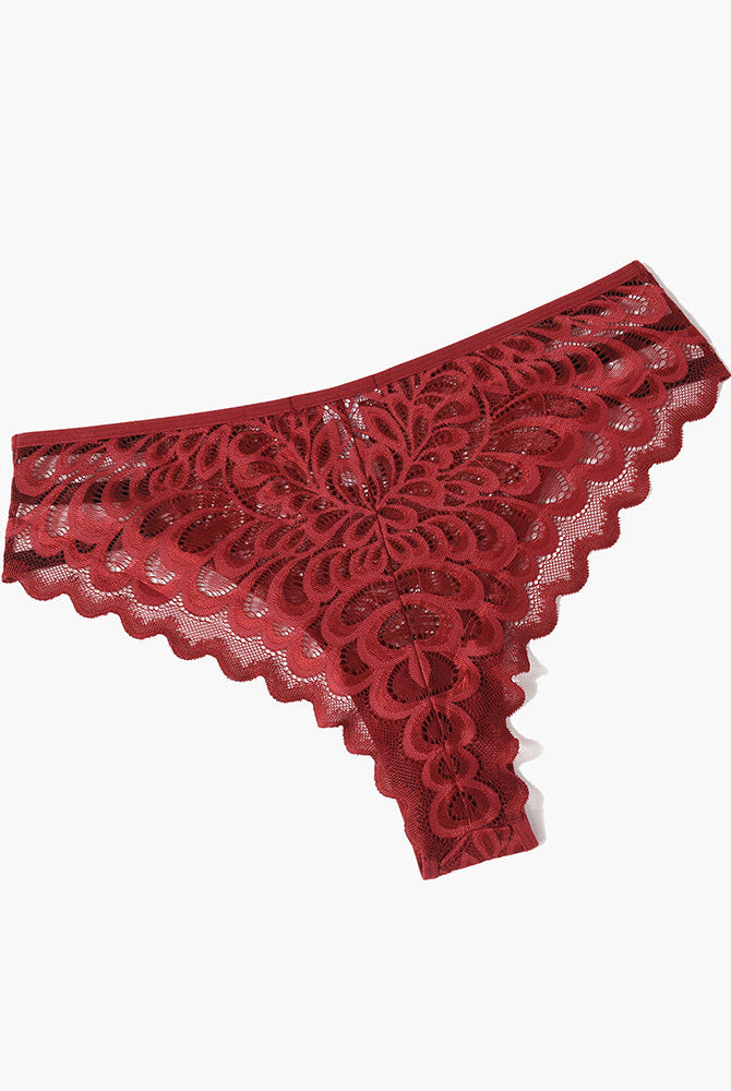 Red lace cheeky underwear with delicate floral pattern and low-rise waistband from Avidlove lingerie