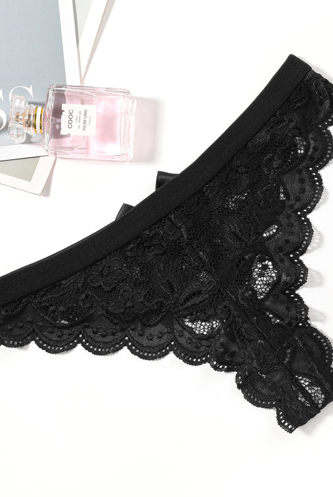 Black Avidlove lace thong panty. Floral lace and low waist design. Sexy lingerie for women. Enhancing confidence.