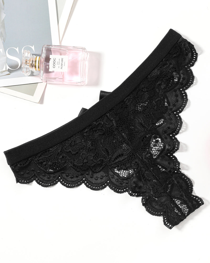 Black Avidlove lace thong panty. Floral lace and low waist design. Sexy lingerie for women. Enhancing confidence.