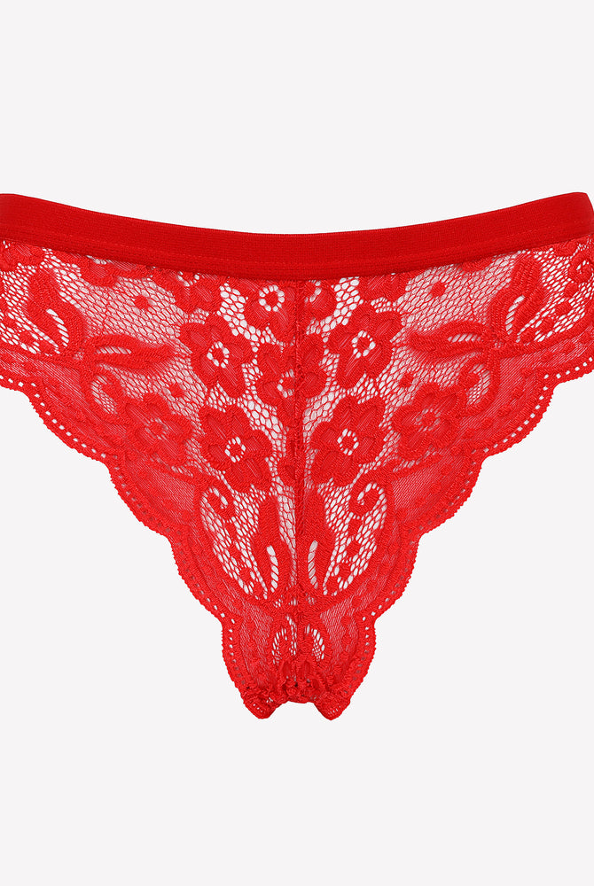 Avidlove red floral lace thong panty. Low-waist design, sexy lingerie for women.