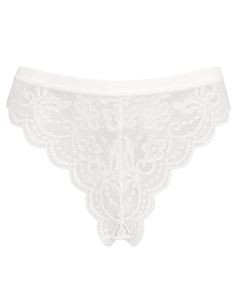 White lace thong panties. Low waist, floral lace design. Avidlove sexy lingerie for women.