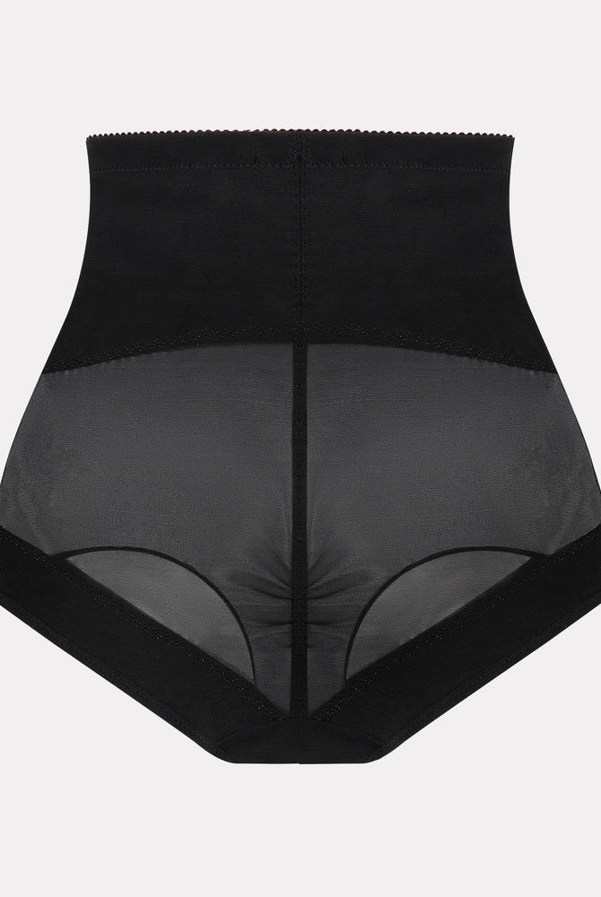 Black high-waisted tummy control shapewear for tummy flattening and butt shaping