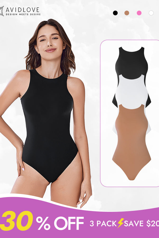 Avidlove Bodysuit Shapewear 3-Pack. Model wears black. Colors: black, white, beige. 30% OFF.