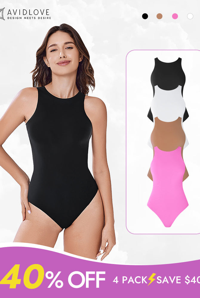 Avidlove Tank Bodysuit, model wearing black. Multiple colors available, featuring 40% off promotion.