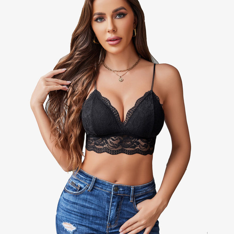 Black lace bralette V neck tank top, soft and comfortable, for women, slim fit
