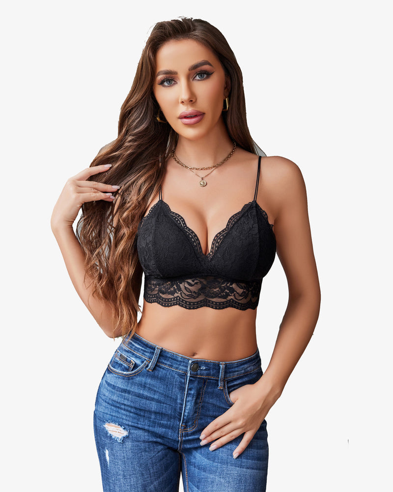 Black lace bralette V neck tank top, soft and comfortable, for women, slim fit
