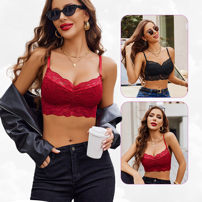 Red lace crop top bralette from Avidlove, showcasing lingerie style, confidence and comfort