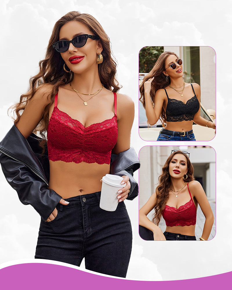 Red lace crop top bralette from Avidlove, showcasing lingerie style, confidence and comfort