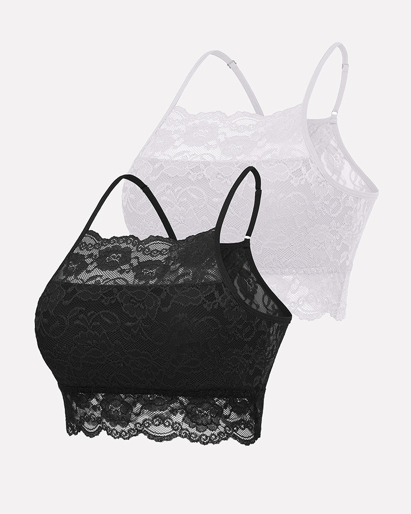 Black and white Avidlove lace bralette 2-pack, adjustable straps and wireless design.