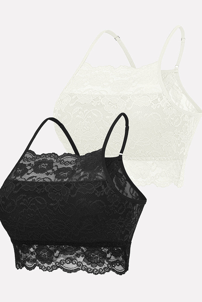 Avidlove 2-pack lace bralettes: black & white lace crop tops, wireless, adjustable, for A-C cups