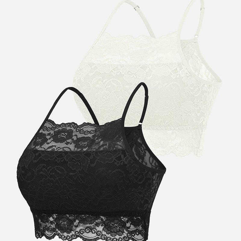 Avidlove 2-pack lace bralettes: black & white lace crop tops, wireless, adjustable, for A-C cups