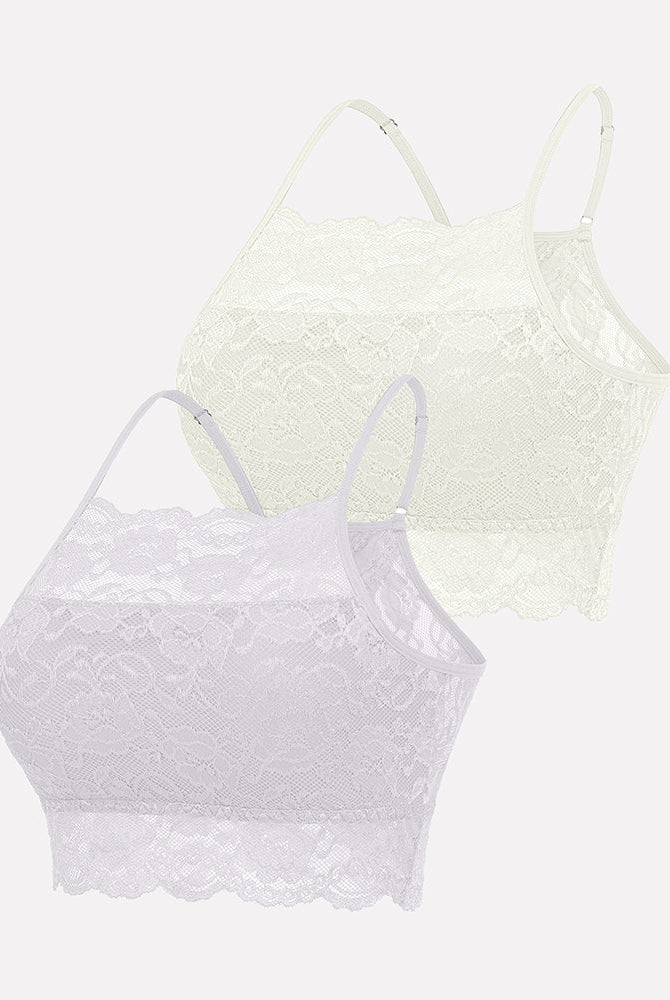 Avidlove 2-pack lace bralettes: ivory and white, wireless design, adjustable straps