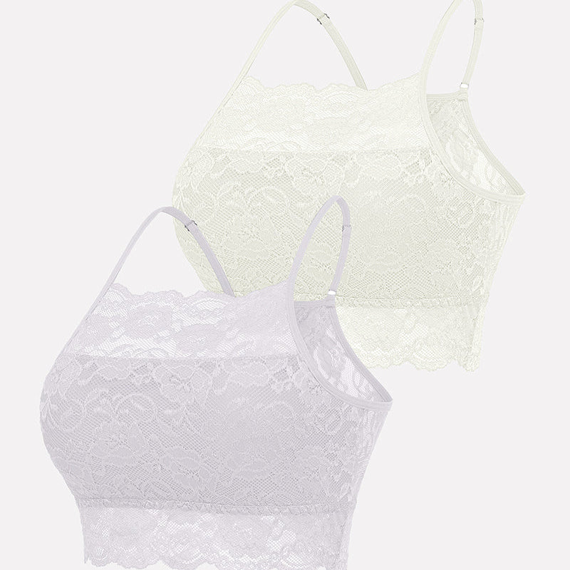 Avidlove 2-pack lace bralettes: ivory and white, wireless design, adjustable straps