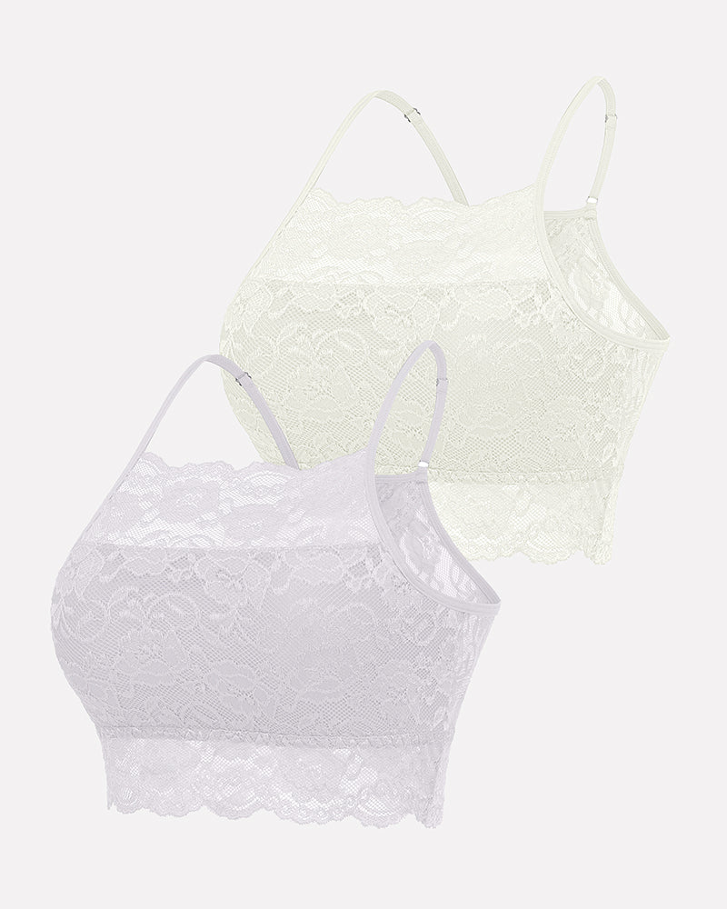 Avidlove 2-pack lace bralettes: ivory and white, wireless design, adjustable straps