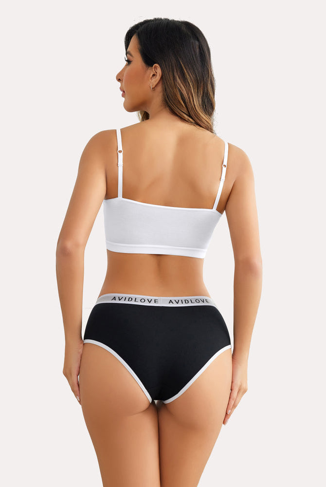 Avidlove black cotton hipster panties with white trim, women's underwear, comfortable and stylish