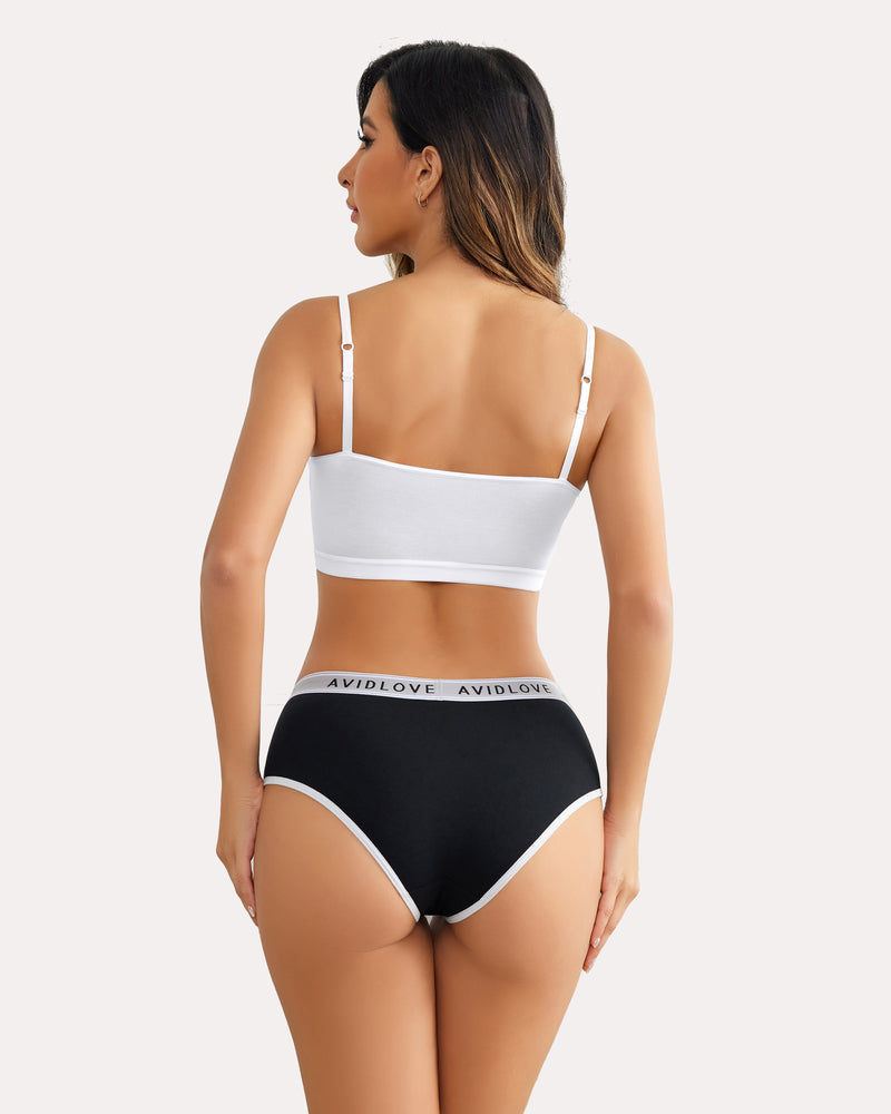Avidlove black cotton hipster panties with white trim, women's underwear, comfortable and stylish