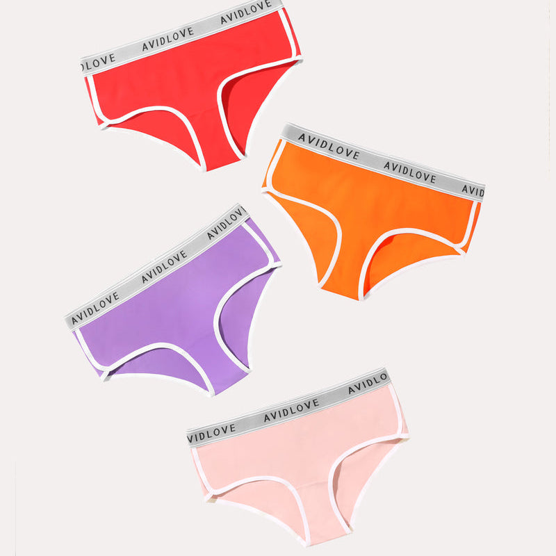 Avidlove Cotton Hipster Panties 4-pack in various colors with white trim and logo waistband