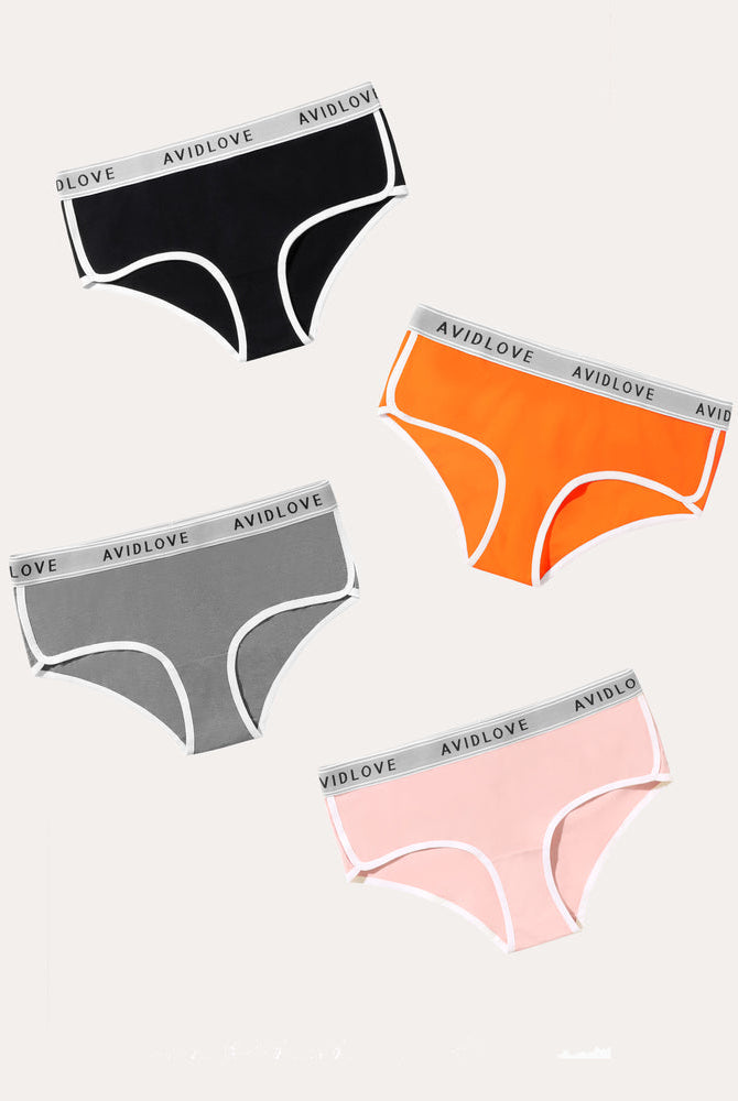 Avidlove Cotton Hipster Panties 4-pack in Various Colors, White Trim, Logo Waistband