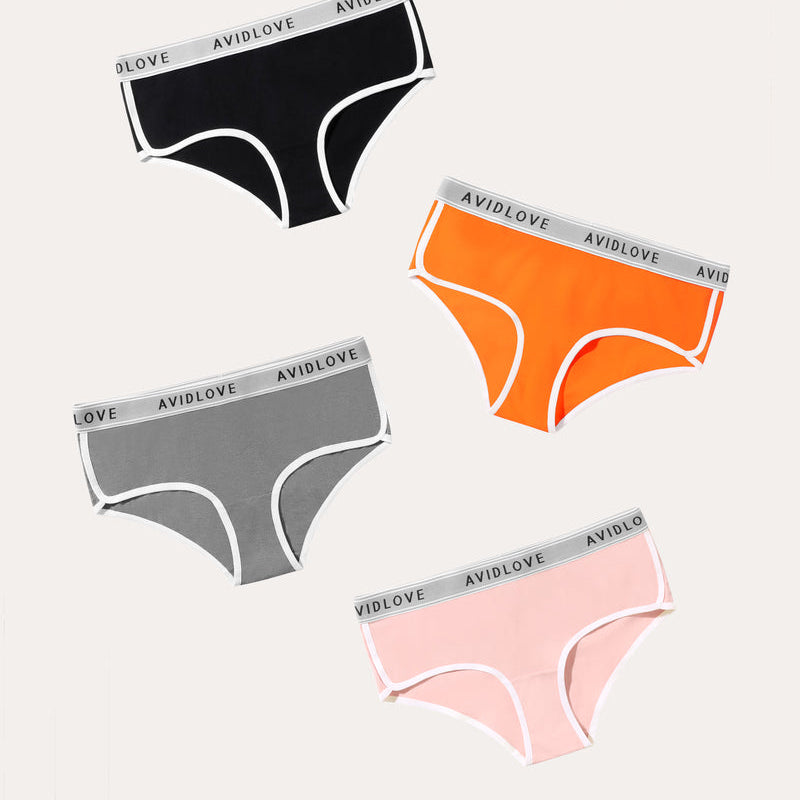 Avidlove Cotton Hipster Panties 4-pack in Various Colors, White Trim, Logo Waistband