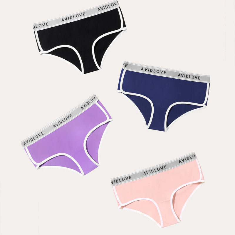 Avidlove 4-pack cotton hipster panties with white trim and logo waistband