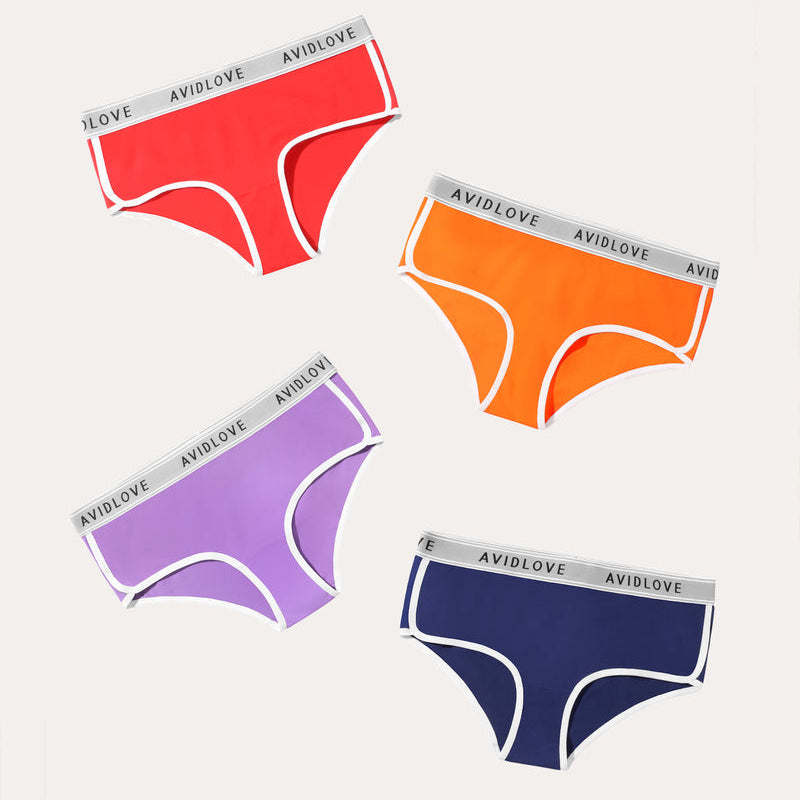 Avidlove 4-pack cotton hipster panties in various colors with white trim and logo waistband