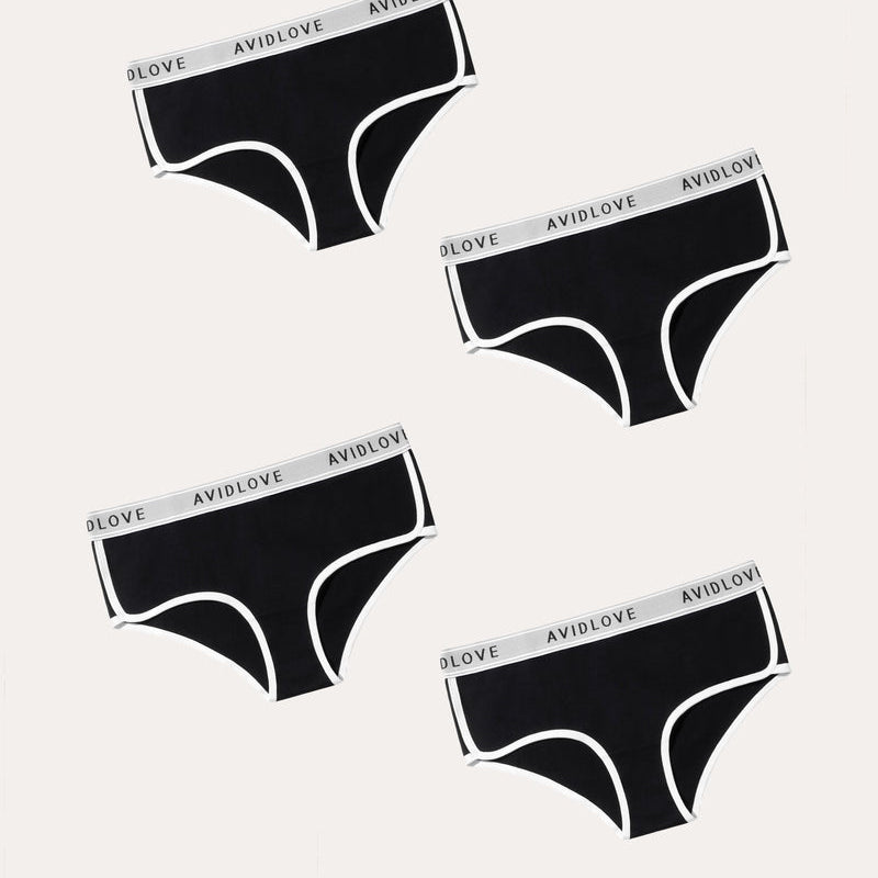 Avidlove 4-pack black cotton hipster panties with white trim, women's underwear