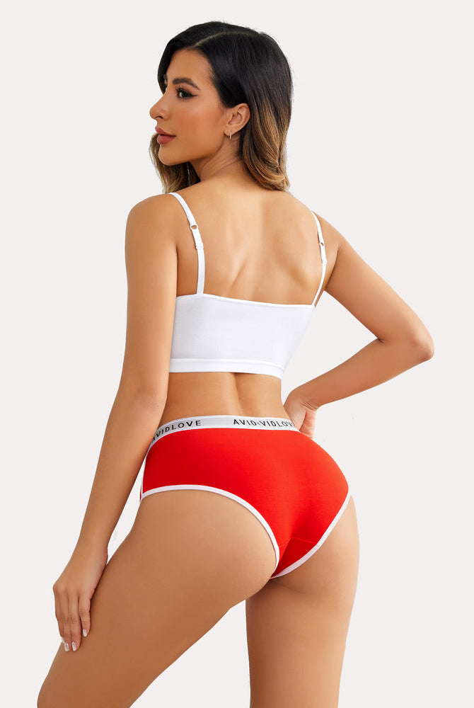 Avidlove Red Cotton Hipster Panties with White Trim, Comfortable Women's Underwear