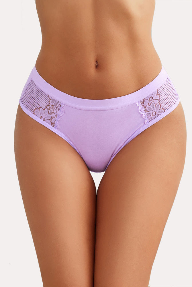 Light purple cotton hipster tanga brief bikini panties with lace detail, comfortable and stylish