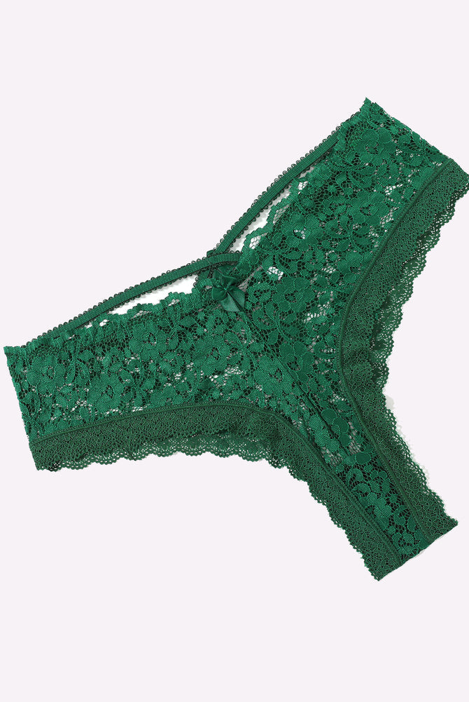 Green lace Avidlove panties with criss-cross back, floral pattern for a feminine and sexy look.