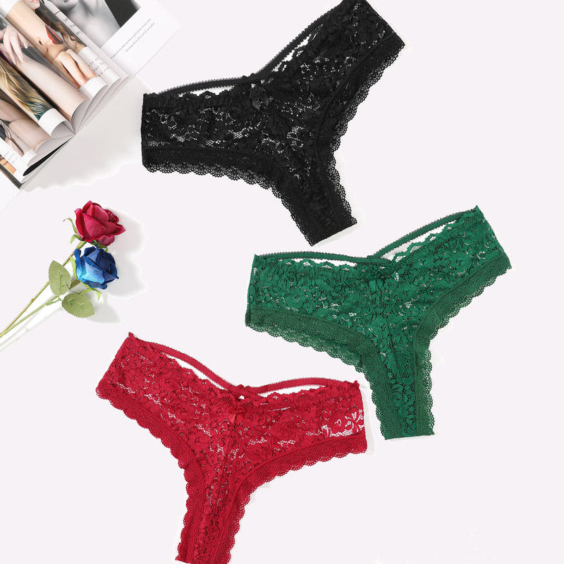 Lace Criss Cross Back Panties Set in Black, Green, and Red: Avidlove, Feminine and Alluring