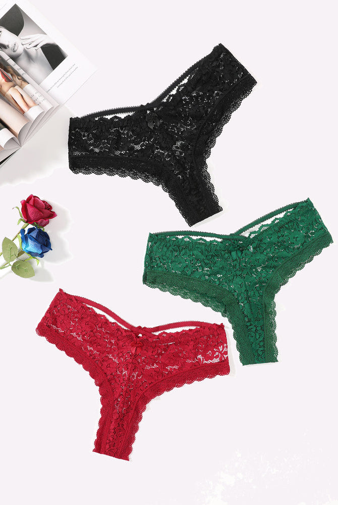 Avidlove Lace Criss Cross Back Floral Hipster Panties in Black, Red and Green