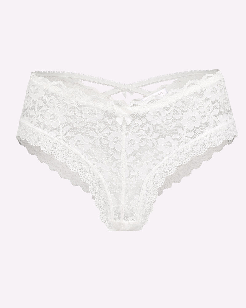 Avidlove white lace Criss Cross Back floral panties. Feminine and alluring design for sexy lingerie.