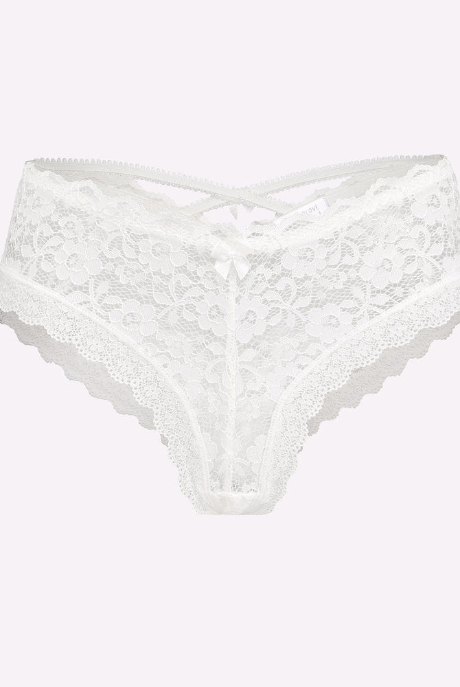 Avidlove white lace hipster panties with floral design and criss-cross back, feminine lingerie