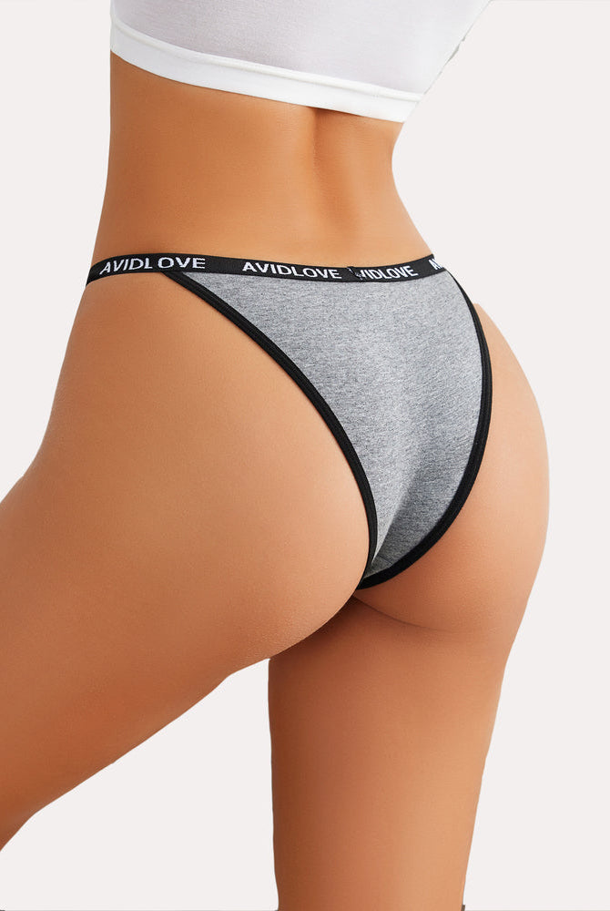 Avidlove gray cotton string panties with black trim, comfortable and sexy lingerie