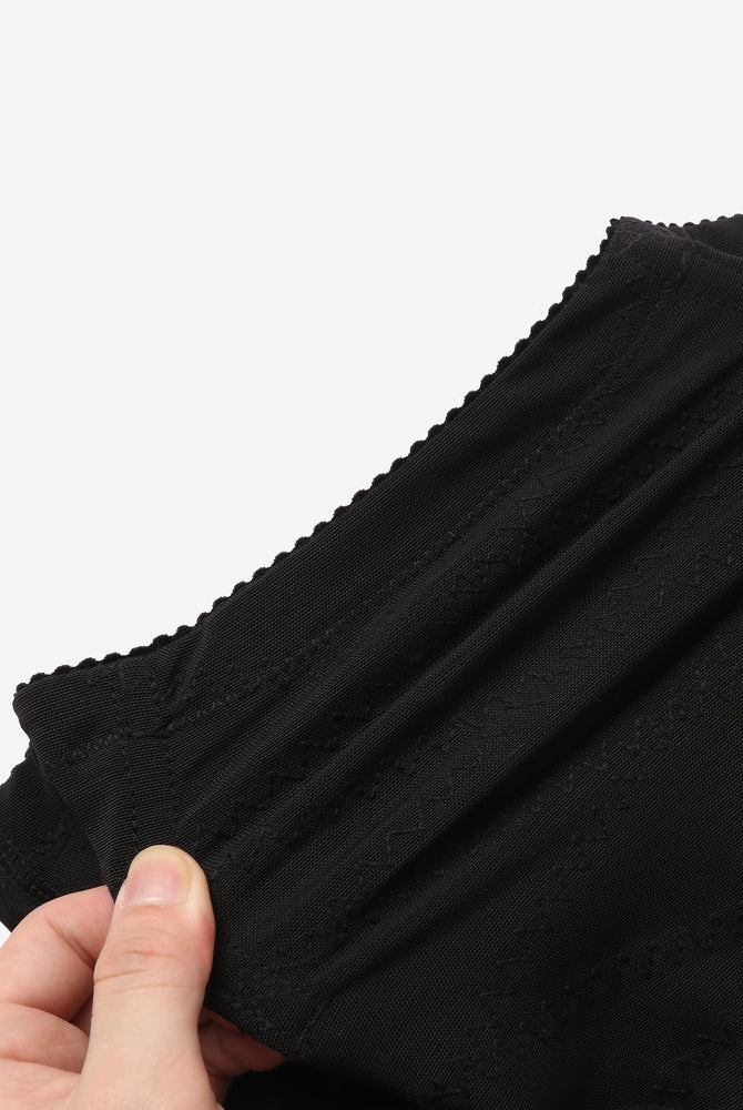 Black tummy control shapewear thong, breathable mesh fabric, high-waisted design, firm waist control