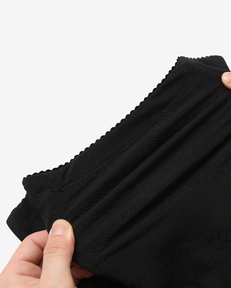 Black tummy control shapewear thong, breathable mesh fabric, high-waisted design, firm waist control